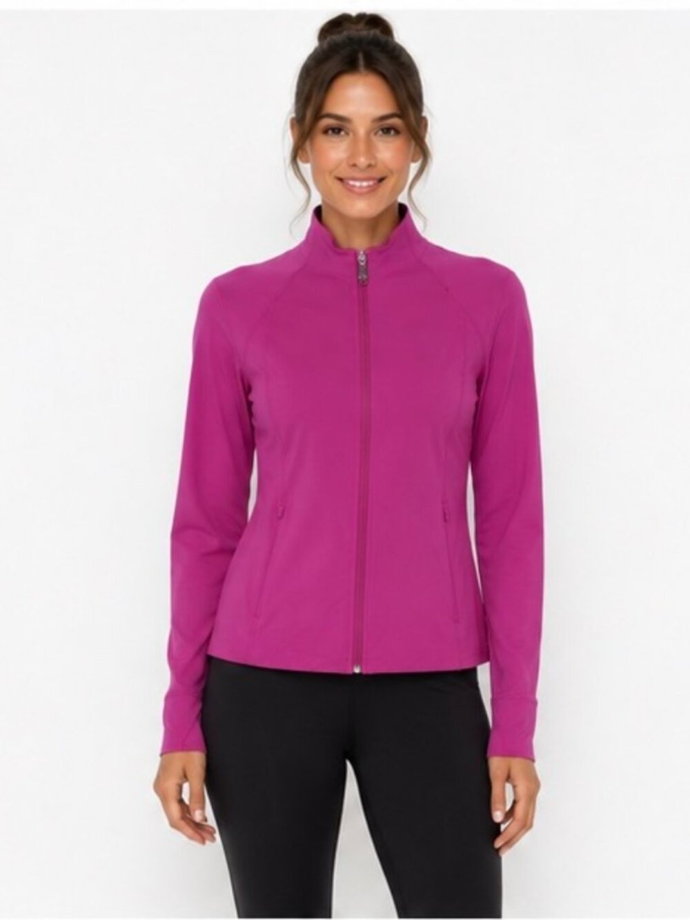 Athleta Women’s Medium Pink Magenta Full Zip Athletic Jacket 27” Long Workout